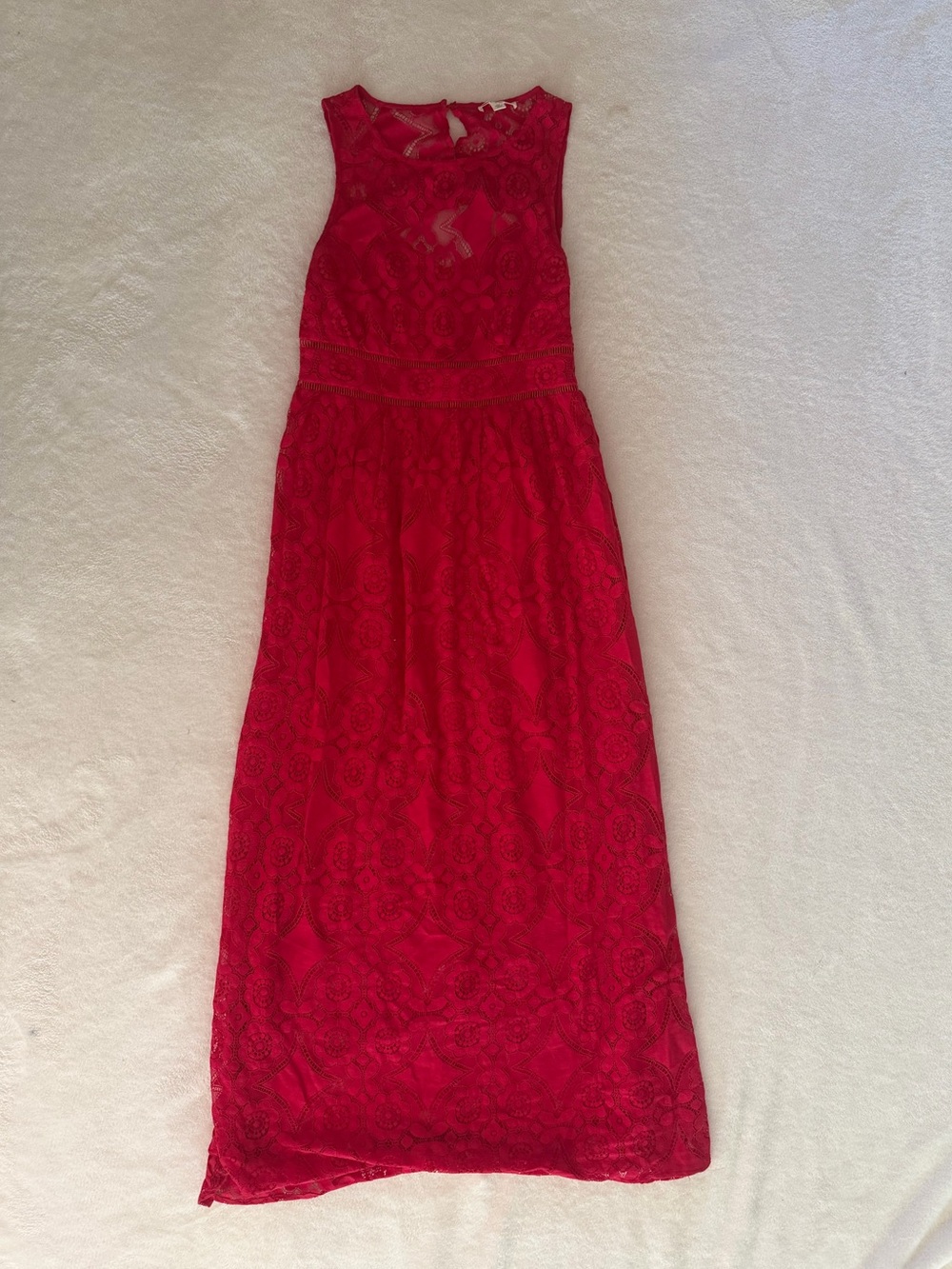 Mi Ami Marin Red Floral Lace Open Back Maxi Dress M